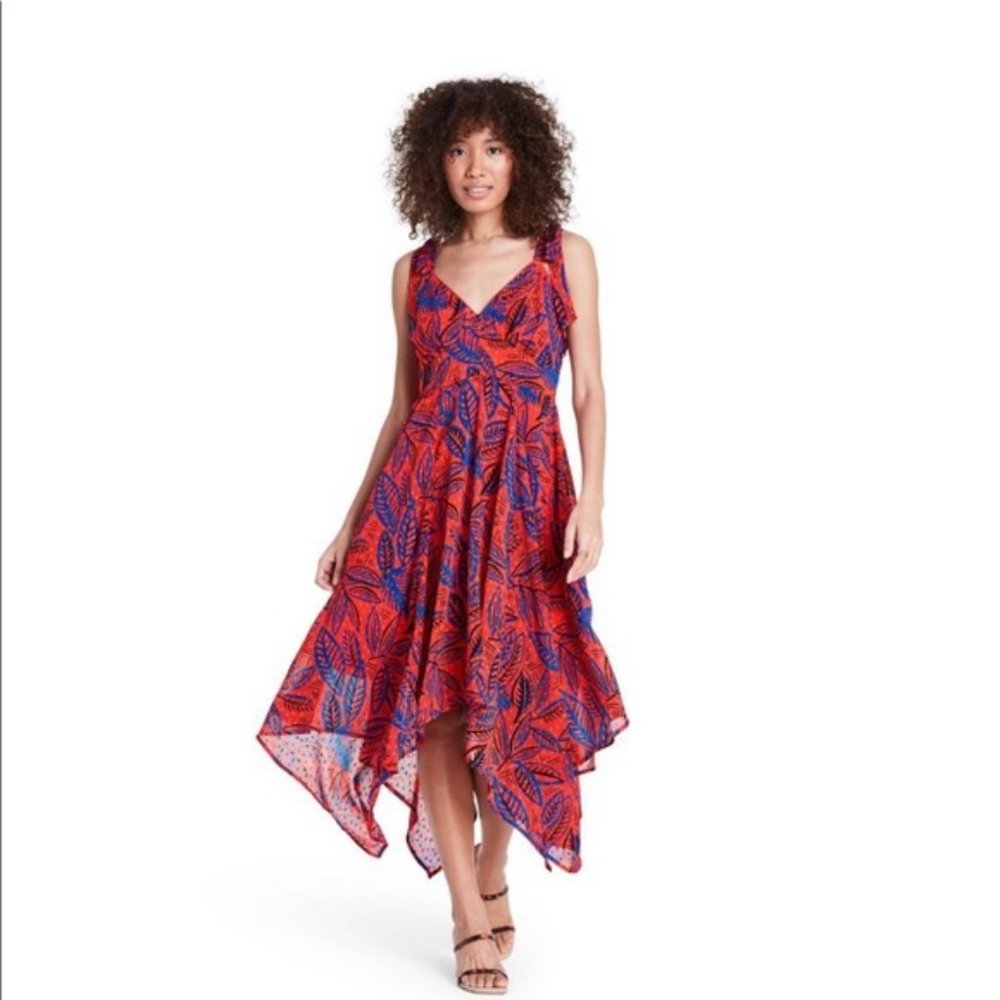 ALEXIS Tropical Leaf Asymmetrical Hem Dress